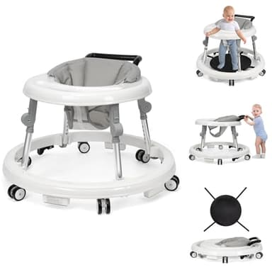 TreeCute Baby Walker Foldable with 9 Adjustable Heights, Baby Walker with Wheels Portable, Infant Toddler Walker for Baby Boy Girls 6-18 Months (White) - Image 1