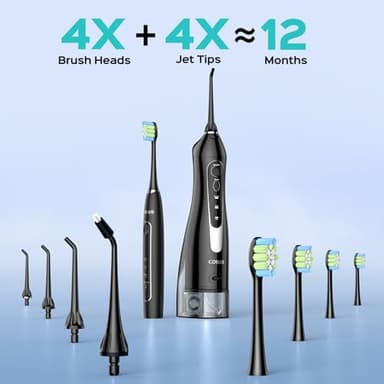COSLUS Portable Water Flosser with Electric Toothbrush Combo: 2-in-1 Oral Clean Kit for Teeth, Braces, Gums Care - Brushing & Flossing for Adults, Family, Travel Use, BPA-Free, Black, C20 & C41 - Image 7