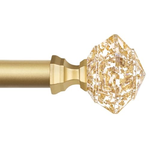 TONIAL Curtain Rods 32 to 55 Inch(2.6 to 4.8 ft), Telescoping Splicing 3/4 Single Rods for Windows 20 to 53 Inch(1.7 to 4.4 ft) Decorative Drapery Rod with Translucent Diamond Finial, Gold - Image 1