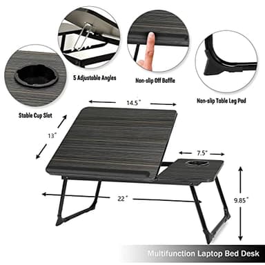 Laptop Desk for Bed Couch,Lap Desk for Laptop,Portable Laptop Stand for Desk,Small Adjustable Laptop Desk,Foldable Bed Table for Laptops and Writing, Bed Tray Table with Cup Holder(Black) - Image 4