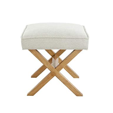 Amazon Basics Small Ottoman Foot Rest, Mid-Century Modern X Square Polyester Foot Stool, Linen, Ivory White, 18"D x 19.8"W x 18.3"H (Previously Rivet Brand) - Image 4