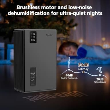 NineSky Dehumidifiers for Home, 95 OZ Water Tank, (1000 sq.ft) Dehumidifiers for Bathroom Bedroom Basement with Auto Shut Off,7 Colors LED Light(Gray) - Image 5