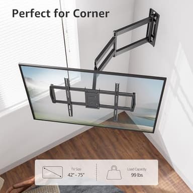 MOUNTUP Full Motion TV Wall Mount with 30” Extension & Tilt & Swivel for Most 42-75 Inch TVs, Long Arm TV Mount Corner Bracket Articulating Arm Mount, Max VESA 600x400mm and Up to 99 lbs, MU0057-L - Image 6