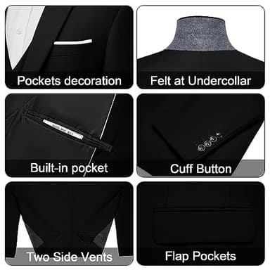 MAGE MALE Men's 3 Pieces Suit Elegant Solid One Button Slim Fit Single Breasted Party Blazer Vest Pants Set Black - Image 5