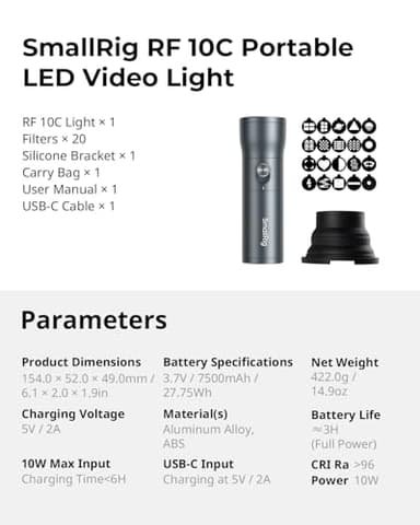 SMALLRIG RGB LED Photography Flashlight, 7500mAh Aluminum Alloy Patterned Ambient Light, 4 Color Fill Light with 20 Patterned Light Filters, Perfect for Photo, Content Creation Accessorie RF10C 4634 - Image 9