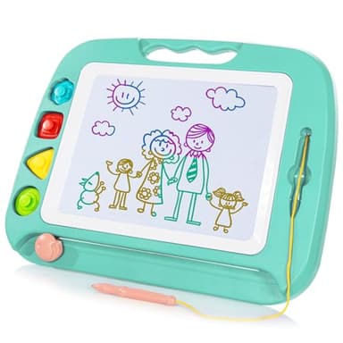 SGILE Large Magnetic Drawing Board - 4 Colors 16×13in Doodle Pad with 4 Stamps for Toddlers, Learning Toy Board Etch Sketch Gift for 36+ Month Kids Girls Boys, Green - Image 1