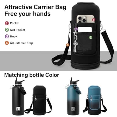DYSANKY Water Bottle Insulated | Thickened Stainless Steel Vacuum Metal Water Jug | Portable Sports Large for Gym and Hiking with Straw, Carrier Bag, Handle Strap | BPA-Free 87 oz - Image 6