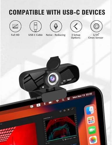GOZVRPU 1080P HD Webcam with Built-in Microphone, Rotatable Tripod, Wide-Angle Lens,Privacy Cover, Auto Light Correction, Plug & Play USB-A Webcam for Laptop, Desktop, PC, Streaming-Black - Image 3