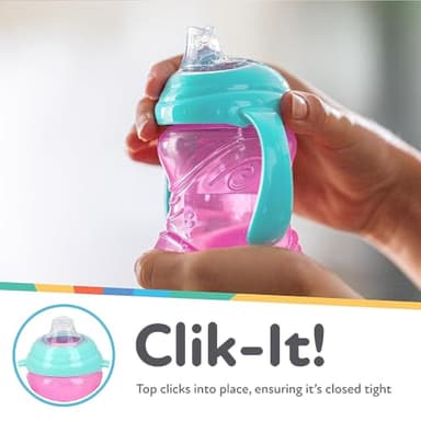 Nuby Clik-It Grip N' Sip Soft Spout No-Spill Training Sippy Cup with Handles - (3-Pack) 10 oz - 4+ Months - Aqua/Purple/Pink - Image 3