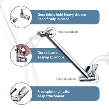 INAVAMZ Shower Head Extension Arm: 10" Universal Shower Arm Extension for Rainfall & Handheld Shower Head, Height & Angle Adjustable, Chrome - Image 4