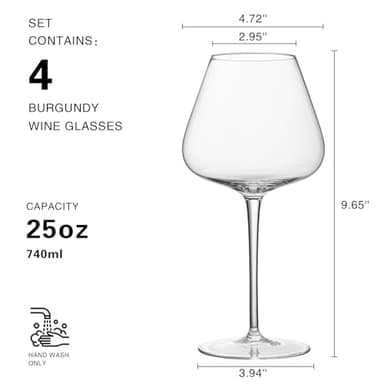 WOTOR Red Wine Glasses Set of 4, 25 Oz Large Burgundy Wine Glasses with Long Stem, Hand Blown Crystal Wine Glasses - Light, Ultra-thin, Gift Packaging for Wedding, Anniversary (Clear) - Image 7