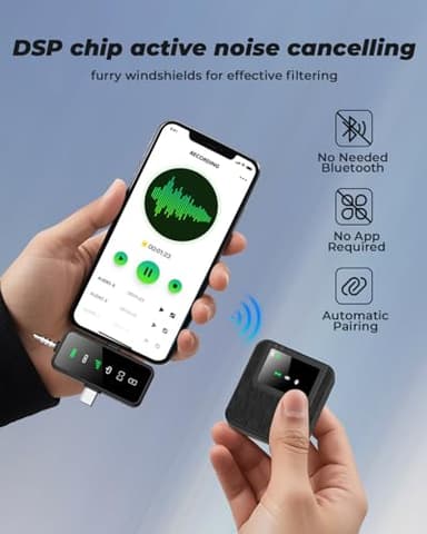 BAILIXIN 3-in-1 Mini Microphone for iPhone, Android, Camera - 328ft Long Range, 20H Battery Life, Wireless Microphones, Lapel Mic with AI Noise Reduction for Video Recording, YouTube, TikTok - Image 2