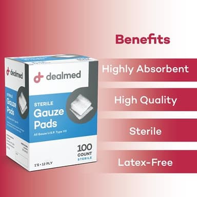 Dealmed 2’’ x 2’’ Sterile Gauze Pads (100 Count) Disposable and Individually Wrapped Medical Gauze Pads, Wound Care Product for First Aid Kit and Medical Facilities (Pack of 1) - Image 8