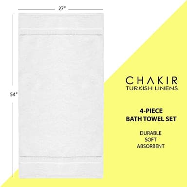 Chakir Turkish Linens | Hotel & Spa Quality 100% Cotton Premium Turkish Towels | Soft & Absorbent (4-Piece Bath Towels, White) - Image 6