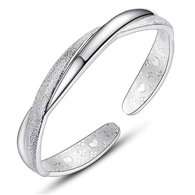 Sterling Silver Cuff Bracelets for Women, Handmade Bracelet for Women, Silver Bangle Bracelets for Women, Mom Gifts, Birthday Gifts for Women (Silver cuff-3) - Image 1