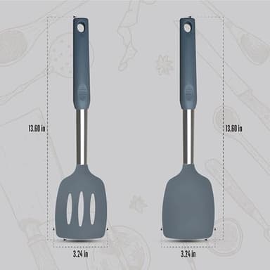 NAMAPRODX Silicone Spatulas set for kitchen use : Heat Resistant Turner & Slotted Silicone Spatula for Cooking, Non Toxic Kitchen Utensils, Ideal kitchen spatula turner for Eggs & Pancakes (Gray) - Image 2
