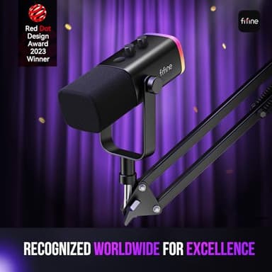 FIFINE XLR/USB Gaming Microphone Set, Dynamic PC Mic for Streaming Podcasting, Computer RGB Mic Kit with Boom Arm Stand, Mute Button, Headphones Jack, for Recording Vocal Voice-Over-AmpliGame AM8T - Image 2