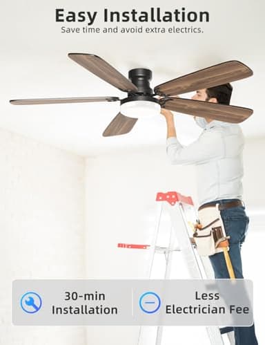 Ceiling Fans with Lights and Remote, 52 Inch Modern Ceiling Fan with Light, Downrod & Flush Mount, Quiet DC Motor, Dual Finish 5 Blades Ceiling Fan for Bedroom Living Room Farmhouse Indoor - Image 9