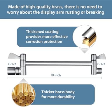INAVAMZ Shower Head Extension Arm: 10" Universal Shower Arm Extension for Rainfall & Handheld Shower Head, Height & Angle Adjustable, Chrome - Image 2