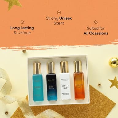 BellaVita Luxury Unisex Cologne Gift Set (4x20ml) | Fragrances Includes Honey OUD, SKAI, FRESH & White OUD | Travel Size Mini Perfumes & Spicy Vanilla Perfume Oil | Unisex Perfume for Women & Men - Image 3