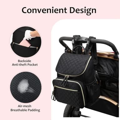 LORADI Large Capacity Diaper Bag Backpack with Stroller Buckle, Water-Resistant Travel Baby Bag with Insulated Pockets (Classic, Green) - Image 6