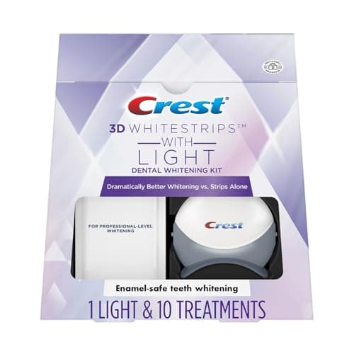 Crest 3D Whitestrips + LED Light – Teeth Whitening Kit, 1 Light + 10 Treatments, Each with 1 Upper/1Lower, 20 Strips – Crest 3DWhite Teeth Whitening Strips - Image 1