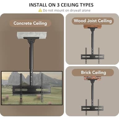 AX WABER Ceiling TV Mount Adjustable Bracket for 26-65 inch LCD LED OLED 4K TVs, Pole Ceiling Mount Holds up to 110lbs,Hanging tv Mount Max VESA 400x400mm (AX11TB01), Black - Image 6