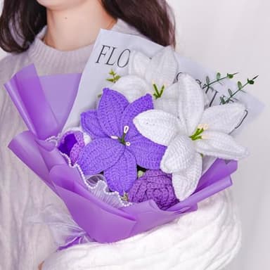 Wrapped Crochet Flowers Bouquet with Crochet Flowers of Lily & Rose for Home Decorations, Graduation Gifts, Anniversary Gifts, Get Well Gifts, Gift for Women Mom - Image 2