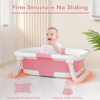 napei Collapsible Baby Bathtub,Baby Bath Tub with Soft Cushion & Thermometer,Baby Bathtub Newborn to Toddler 0-36 Months,Portable Travel Baby Tub - Image 6