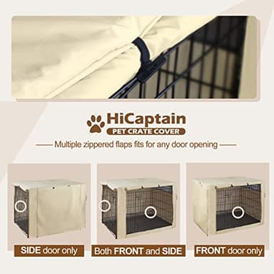 HiCaptain Dog Crate Cover 24.0" L x 18.0" W x 20.0" H with Breathable Mesh, Durable Heavy Duty Kennel Cover, Dual Zippered Panels, Windproof Waterproof UV-Resistant(Beige) - Image 3