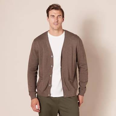 Amazon Essentials Men's Cotton Cardigan Sweater, Brown Heather, Medium - Image 6
