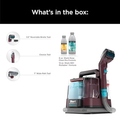 Shark Carpet Cleaner Machine, Portable Upholstery StainStriker, Spot, Odor & Stain Remover, 2 Carpet Cleaner Solutions, 3 Tools, Perfect for Pet Hair, Area Rugs, Couches, Burgundy, PX203BRN - Image 8