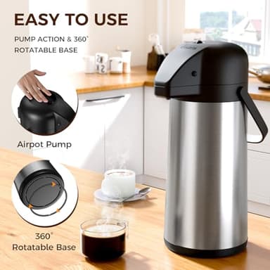 Coffee Carafe for Keeping Hot - 102OZ / 3L Airpot Coffee Dispenser with Pump - Large Coffee Thermos for Hot Drinks Tea Liquid - Insulated Stainless Steel Hot Water Beverage Dispenser Urn for Parties - Image 3