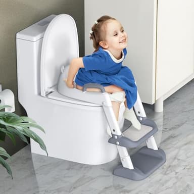 HBTower Potty Training Seat with Step Stool Ladder for Toddlers, Adjustable Kids Toilet Seat with Splash Guard, Anti-Slip Pads & Safety Handles, Comfortable Potty Chair for Boys & Girls (Grey) - Image 7
