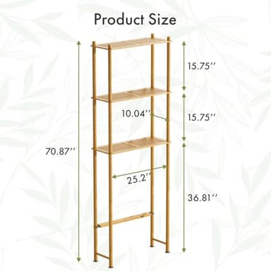 AmazerBath Over The Toilet Storage Shelf Bamboo, 3-Tier Over Toilet Organizer Rack, Freestanding Above Toilet Shelf for Bathroom, Laundry, Space Saver, Natural Color - Image 2
