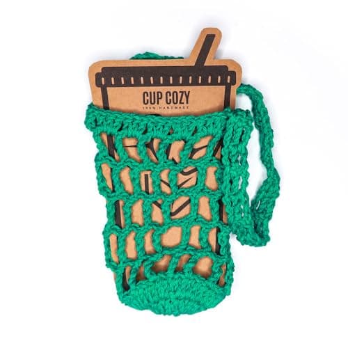 Crochet Mesh Coffee Drink Carrier Holder (Emerald)