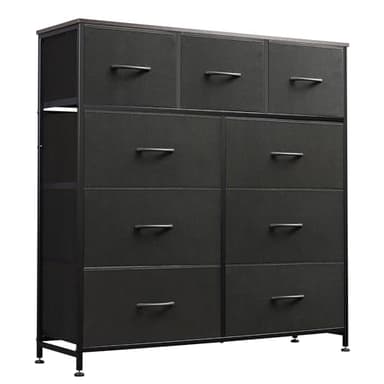 WLIVE 9-Drawer Dresser, Fabric Storage Tower for Bedroom, Hallway, Entryway, Closet, Tall Chest Organizer Unit with Fabric Bins, Steel Frame, Wood Top, Easy Pull Handle, Charcoal Black - Image 1