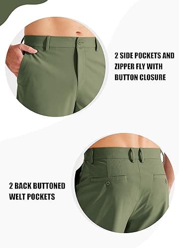 Libin Mens Golf Pants Stretch Work Dress Pants 33" Lightweight Business Casual Pants for Men Classic Fit Comfy Trousers Office Lounge with Pockets, Army Green, 38W x 33L - Image 3