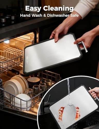 Titanium Cutting Board for Kitchen, Double Sided Non Toxic Titanium Cutting Board with JUICE GROOVE, Food-Grade Metal Chopping Board, Pure Titanium&Wheat Straw PP, Dishwasher Safe16.3”×11”-1 PC - Image 6