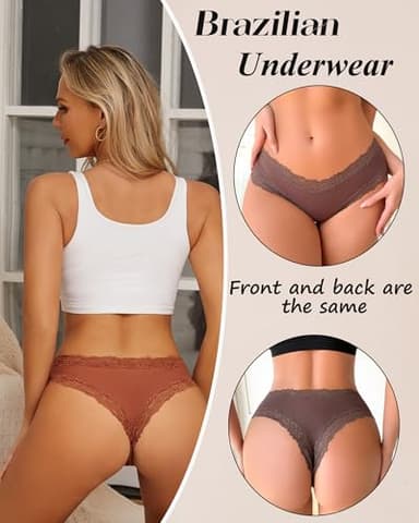 Sth Big Womens Cotton Underwear Sexy Lace Brazilian Panties Soft Breathable Cotton Cheeky Underwear for Ladies 6 Pack (6A, Medium) - Image 4