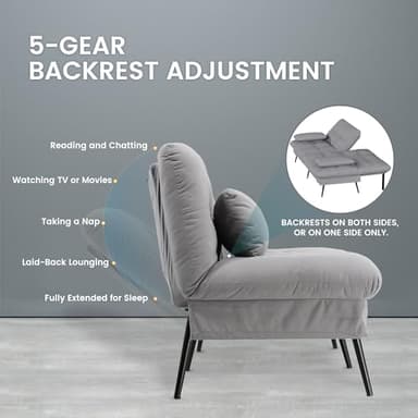 COMHOMA Convertible Sofa Bed,68″Fabric Couch with Adjustable Backrest,Loveseat Recliner Sleeper Living Room Furniture futon Set,Grey - Image 6