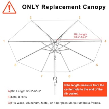 MASTERCANOPY Patio Umbrella 9 ft Replacement Canopy for 8 Ribs-Dodger Blue Canopy Only - Image 2