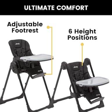 Jeep by Delta Children Classic Convertible 2-in-1 High Chair for Babies and Toddlers with Adjustable Height, Recline & Footrest - Dishwasher Safe Meal Tray, Black - Image 9