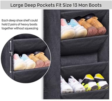SLEEPING LAMB Over The Door Shoe Organizer for Closet with Large Deep Pockets, Narrow Shoe Rack for Door Hanging Boots Storage, Black - Image 3