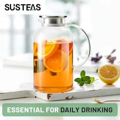 SUSTEAS 2.2 Liter 75oz Glass Pitcher with Lid, Easy Clean Heat Resistant Glass Water Carafe with Handle for Hot/Cold Beverages - Water, Cold Brew, Iced Tea & Juice, 1 Long-Handled Brush Included - Image 6