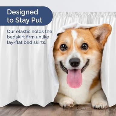 Wrap Around Dust Ruffle Bed Skirt - White - for Queen Size Beds with 12 Inch Drop - Easy Fit Elastic Strap - Adjustable Pleated Bedskirt w/Brushed Fabric - Wrinkle Free - for Women, Men, Kids & Teens - Image 7