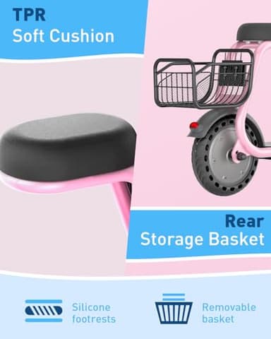 Hiboy Q2 Lite Kids Electric Scooter with Seat Ages 4-10 - 3-Speed Adjustable, UL Certified, Up to 9.3 MPH with 100W Motor, 5-Mile Range, LED Neon/Brake Lights, LCD Display - Pink - Image 5