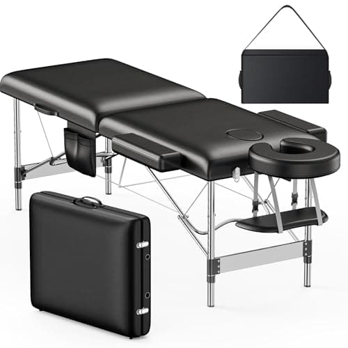 Brelley Massage Table Portable, 2-Fold Lash Bed with Side Pocket, Adjustable Height, Sturdy Aluminum Frame, Esthetician Spa Facial Bed, Tattoo Bed with Face Cradle & Carrying Bag, Black - Image 1