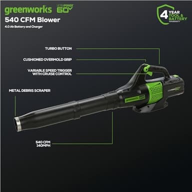 Greenworks 60V 13" Cordless String Trimmer & Leaf Blower Combo Kit, 4.0 Ah Battery and Charger Included - Image 3
