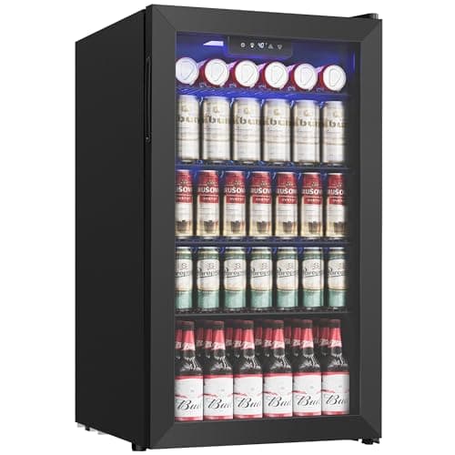 Icyglee Beverage Refrigerator Cooler - 126 Can Mini Fridge with Glass Door for Soda Beer, Wine, Beverage Cooler for Home, Office, Bar with Adjustable Removable Shelves, Black - Image 1